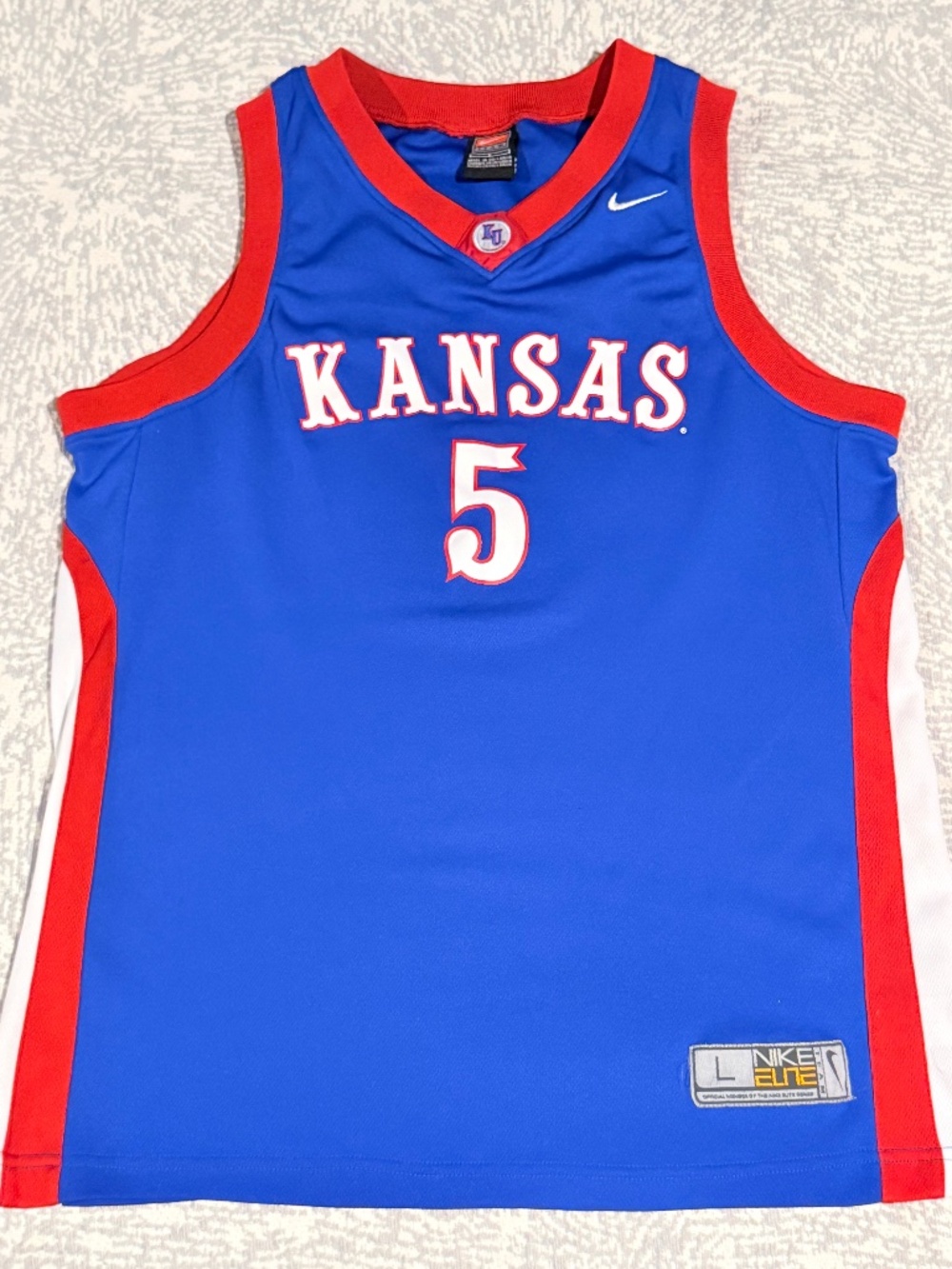 Vintage Nike Elite Kansas Jayhawks Basketball Jersey #5 - Men's Large - Blue